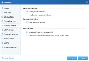 Showing the proactive defense settings in Baidu Antivirus 2014